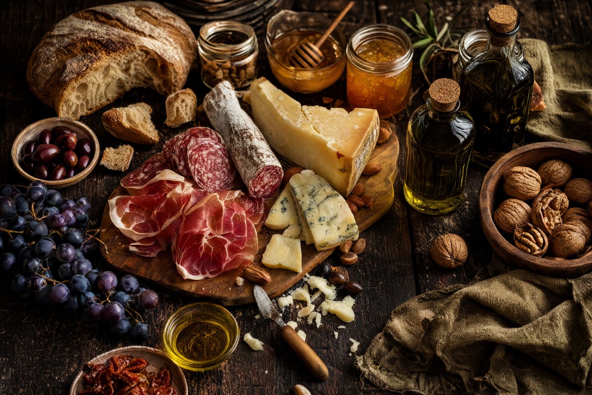 L'épicerie fine — planche de terroir : charcuterie, fromages, huiles